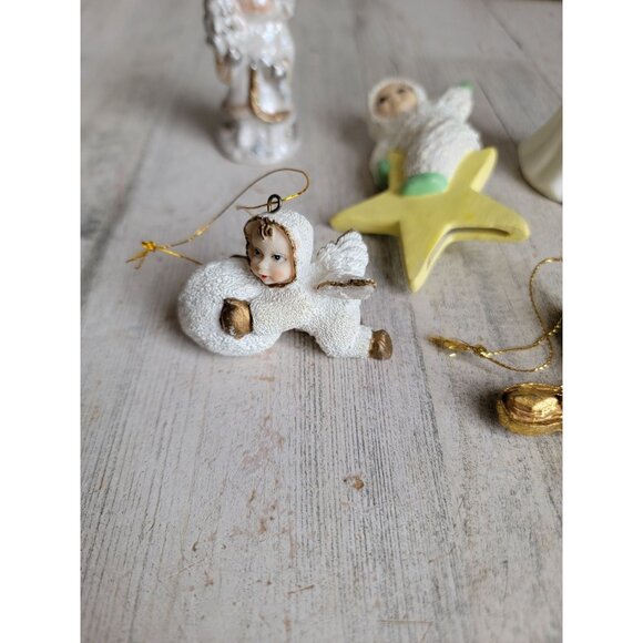 Cross angel snow star cherub ornament Xmas religious set harp - Picture 3 of 9